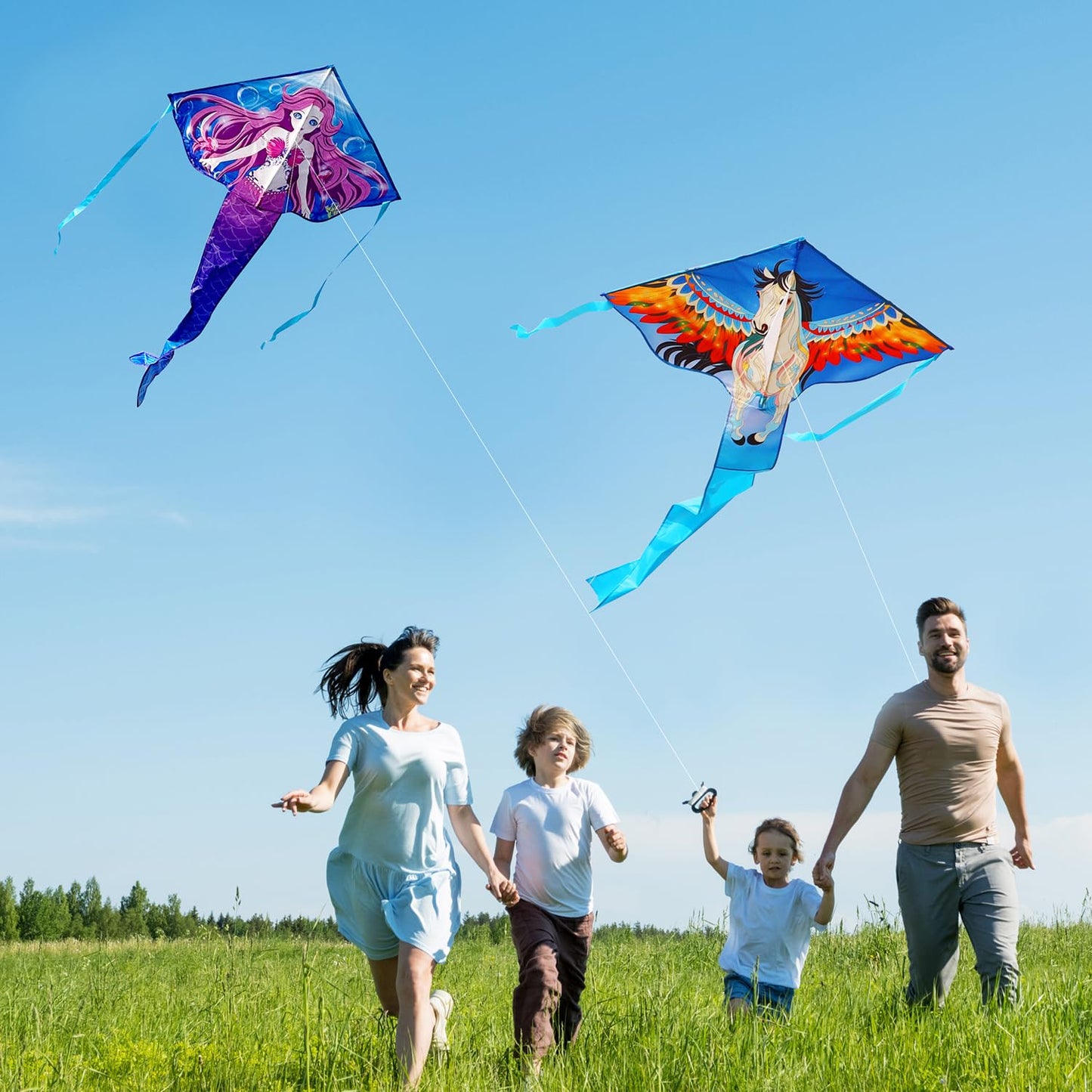 Honbo Large Mermaid Kite For Kids & Adults, Easy To Fly Delta Kite, Beginner Kite For Girls &Boys, Pegasus Beginner Kite For Kids,Octopus Kite