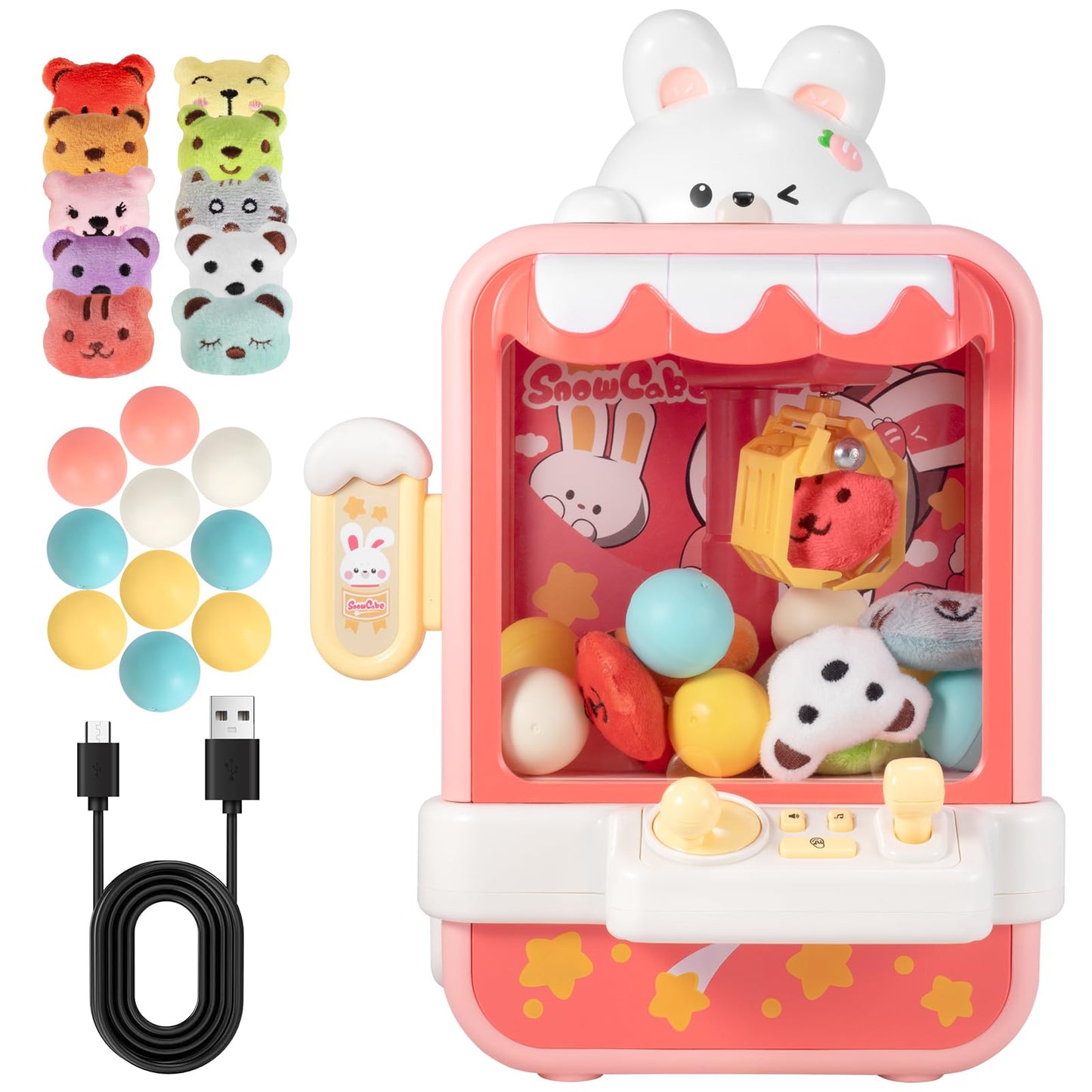 Laoyebaohao Bunny Claw Machine For Kids Toys For Girls Mini Vending Machine Toys With Mini Plush Toys Adjustable Sounds And Music Party Birthday Toys Girls Toys Gifts For Girls