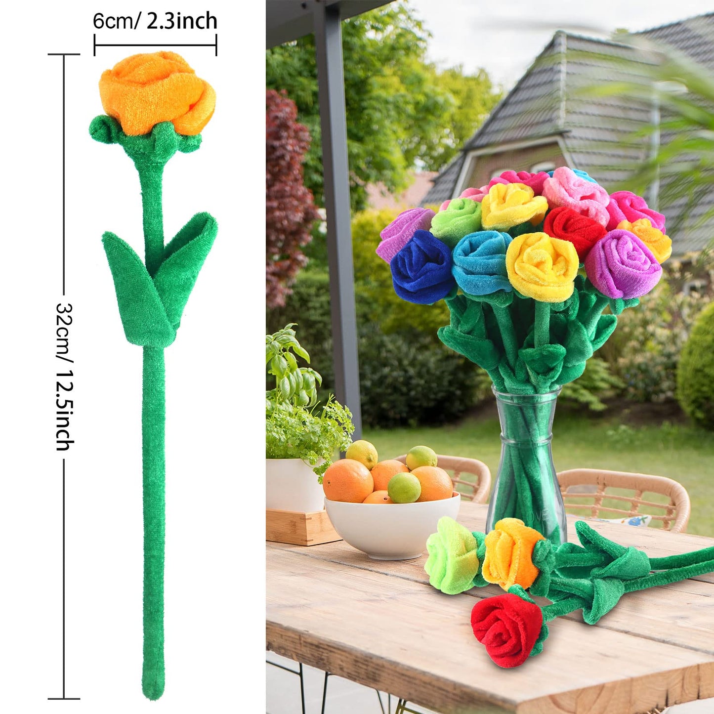 Zjoey 36 Pcs Plush Tulips Flower Stuffed Rose Flower Bendable Stems Plush Bouquet Toy Soft Rose Flower 12.6 Inch For Graduation