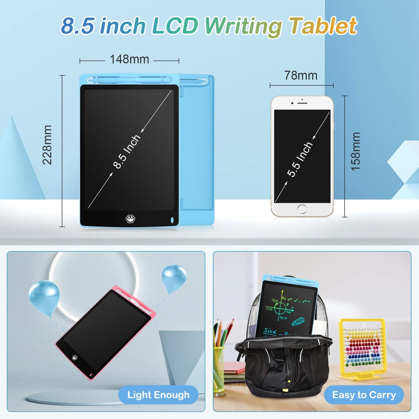 6 Pack LCD Writing Tablet, 8.5 Inch Writing Tablet for Kids, Colorful Screen Doodle Board Drawing Tablet, Digital Drawing Pad, L