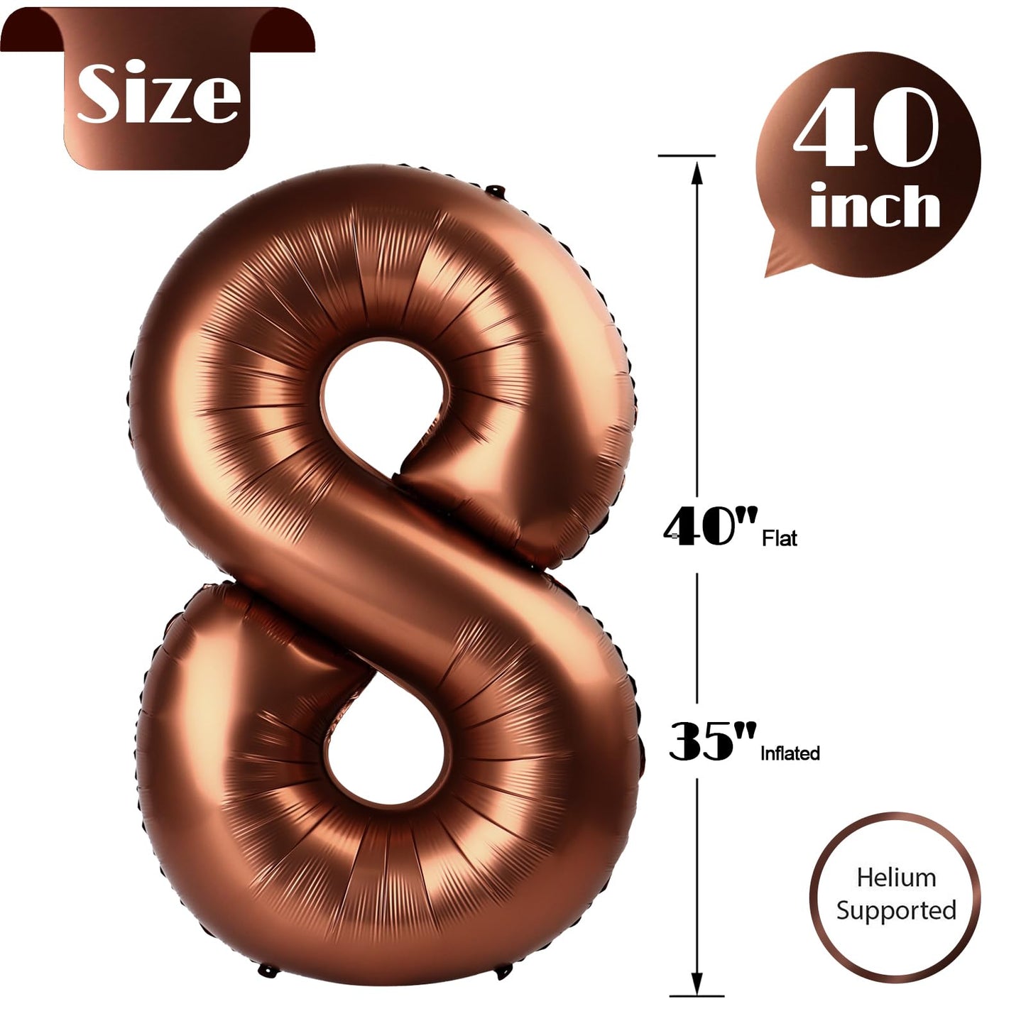 IWERP Mylar Foil Number 8 Balloon, 40 Inch Coffee Brown Birthday Decoration for Boys and Girls