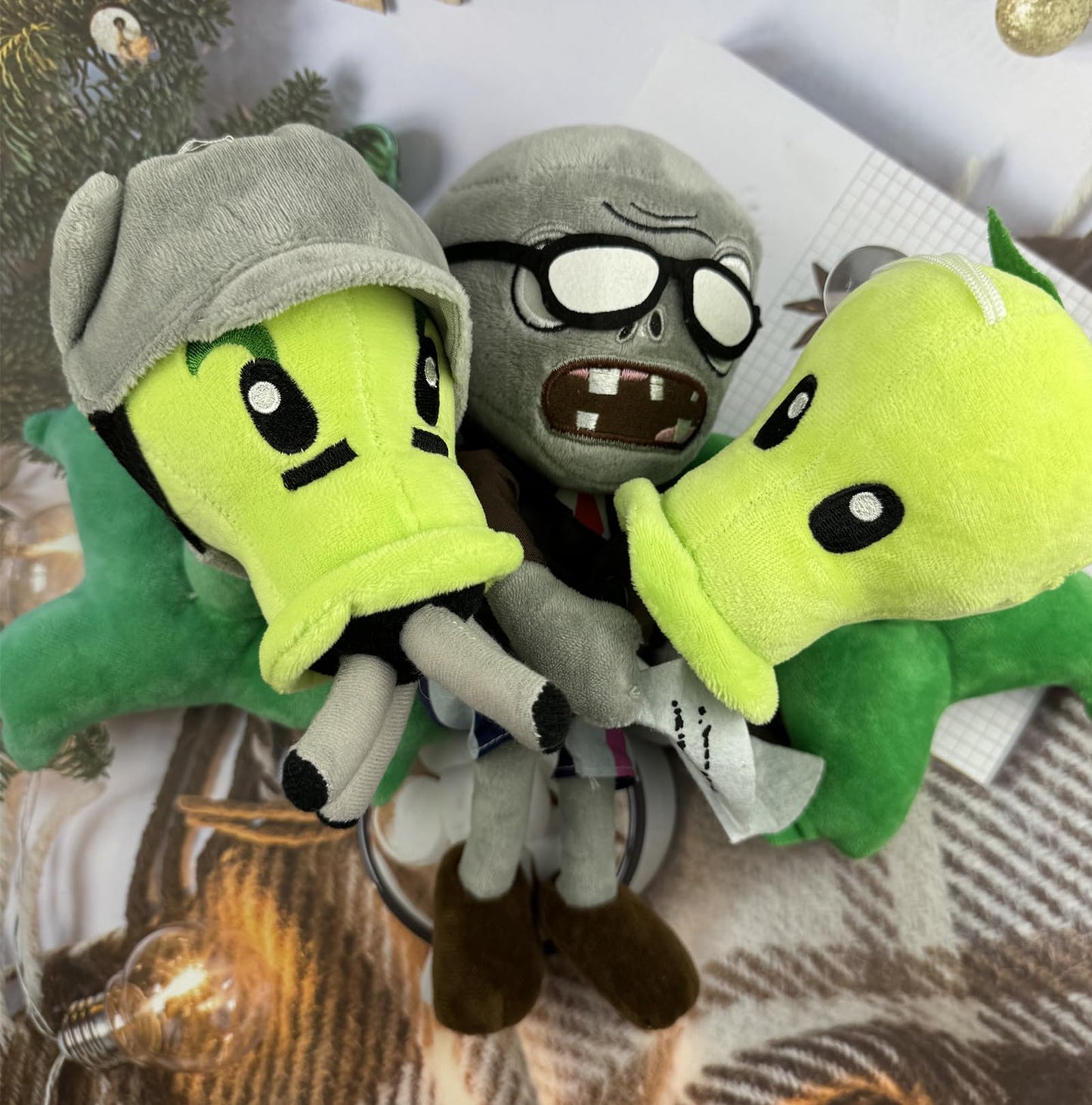 Jhesao 3 Pcs Plants And Zombies Plush Plants Sets Zombies Toy Pea, 1 2 Stuffed Soft Gatling Pea Doll, Newspaper Zombie Pvz Plush Figure Doll New