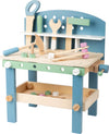Small Foot Compact Wooden Workbench Set – 21+ Piece Tool Playset, Blue, 16x10x19 inches, Improves Motor Skills, Ages 3+