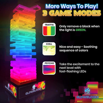 Glowblocks LED Tumbling Tower Game by Glowsphere - Colorful Stacking Game for Kids & Adults - Fun Indoor Family Game Night Activity