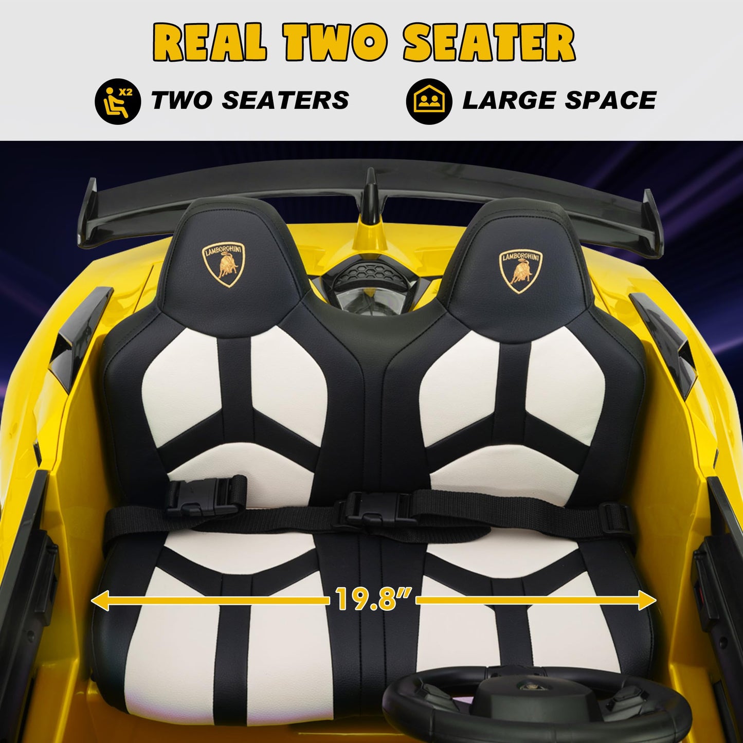 2-Seater Ride On Car 24V Electric Lamborghini For Kids High Speed 13Km/H Drift Sports Car With Pu Leather Seats W/Adjustable Saf