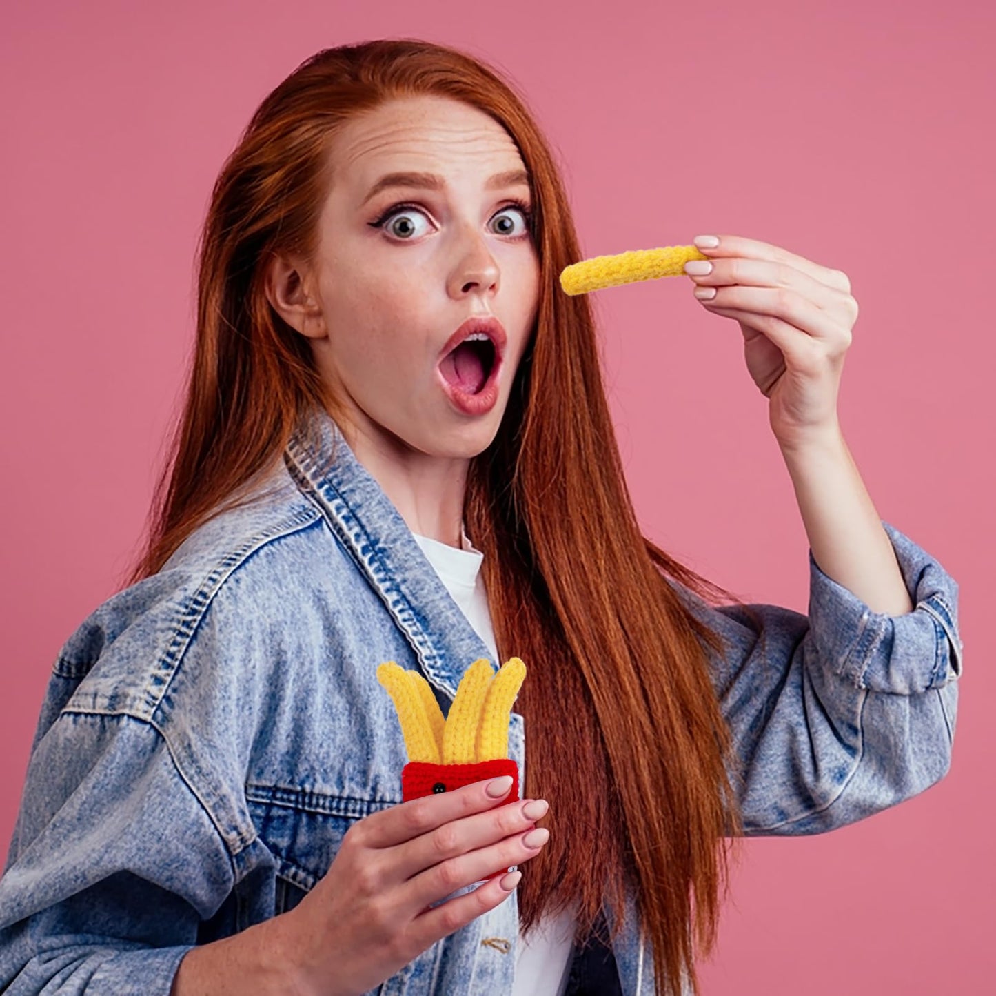Funny Positive French Fries Cute Crochet Toy With Positive Card Cheer Up Funny Gag Gifts For Best Friend Birthday Housewarming Women Teacher Fall (French Fries)