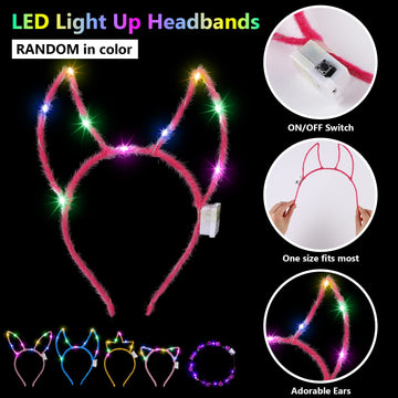 ADXCO 60 Pieces Glow in the Dark Party Supplies Neon Party Favor LED Light Up Party Favors with Flashing Glasses Flower Headband