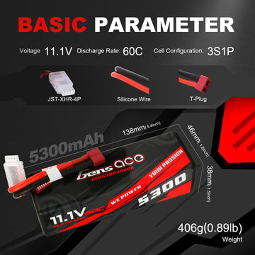 Gens ace 3S Lipo Battery 11.1V 60C 5300mAh Lipo Battery HardCase with Deans Plug for RC Car