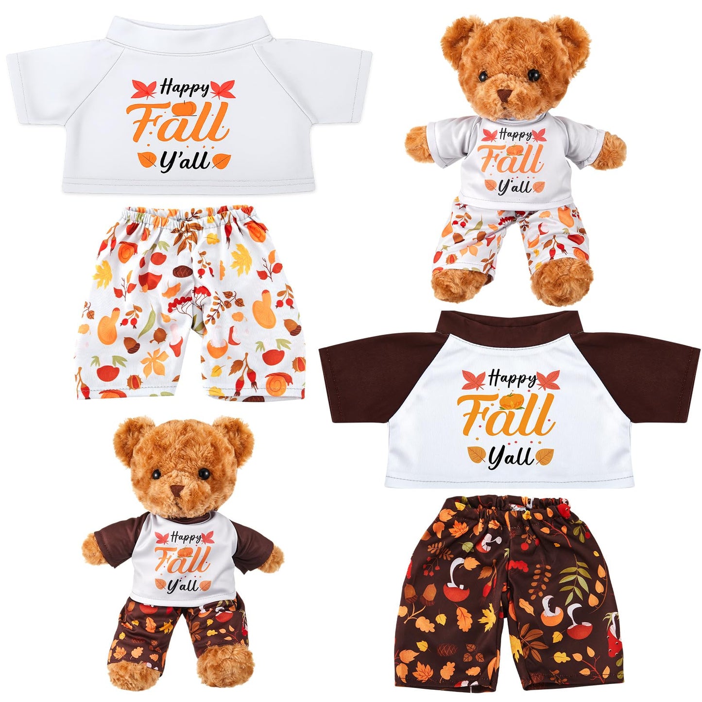 Civaner 2 Sets Fall Bear Clothes Outfit, Fit Most 12-16 Inch Bears Stuffed Animal Pajamas Plushie Clothes for Stuffed Animals, B