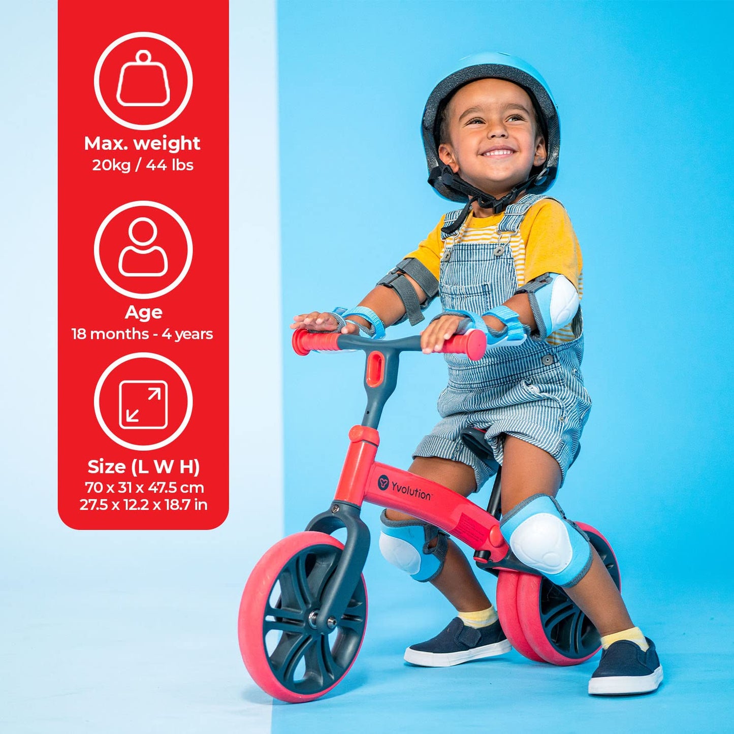 Yvolution Y Velo Junior Toddler Balance Bike | 9 Inch Wheel No-Pedal Training Bike for Kids Age 18 Months to 4 Years(Red)