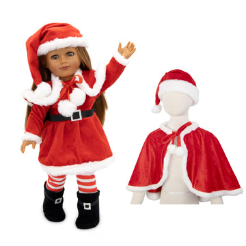 Playtime By Eimmie 18 Inch Doll Clothes And Accessories - Christmas Holiday Dress With Matching Santa Hat & Shawl - Clothing Sets & Stuff - Fits American, Generation & Similar 18” Dolls For Girls