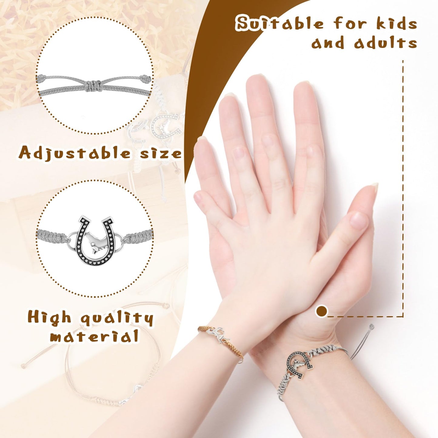 Sureio 48 Pcs Horse Rope Braided Bracelet Gifts Bulk Horse Goodie Party Favors Western Cowgirl Cowboy Adjustable Wedding Bridal