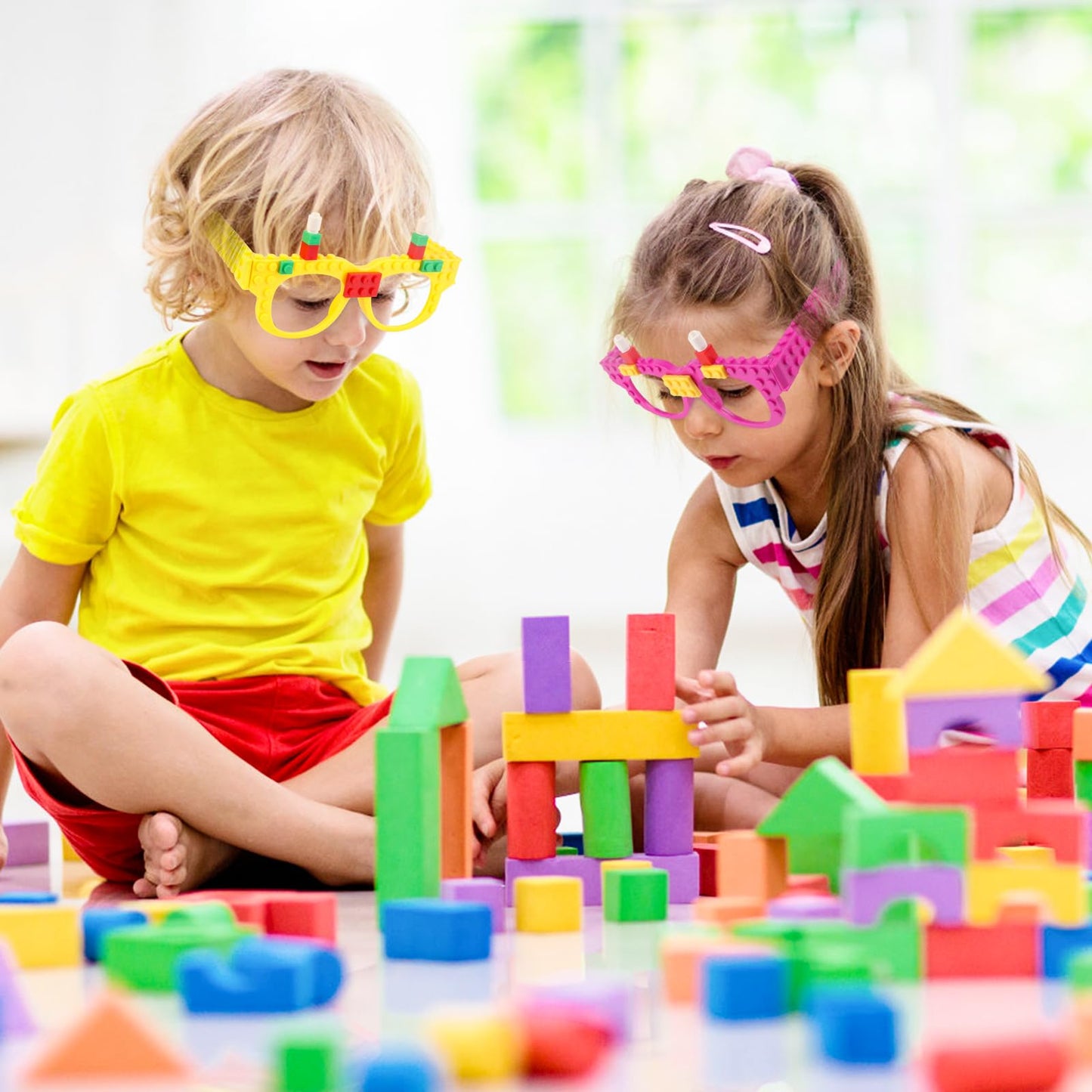 Hooqict 9 Pcs Diy Building Blocks Glasses Building Bricks Party Supplies For Kids Adults Building Block Birthday Party Favors, C