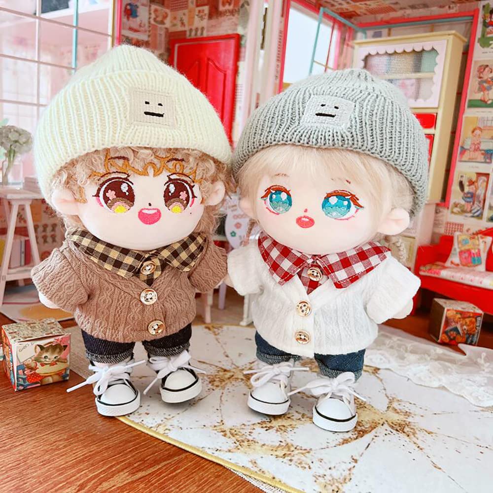 Niannyyhouse Doll Clothes Suit 7.8In/20Cm Plush Doll Clothes Hat + Sweater + Shorts 3-Piece Set Doll Dressup Square Face Hat Den