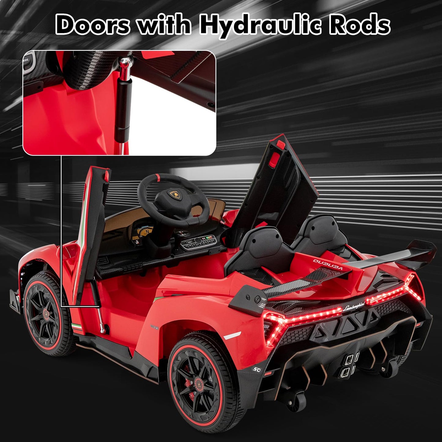 INFANS 2 Seater Kids Ride on Car, 12V 4WD Licensed Lamborghini Veneno Powered Electric Vehicle with Hydraulic Doors, Rocking Mod