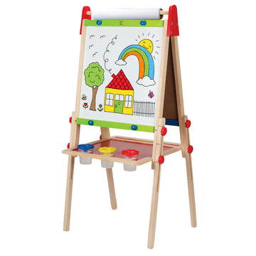 Hape Magnetic All-in-1 Kids Easel - Height Adjustable, Wooden, Cream, 18.9x15.9x41.8 inch, Model E1010B, Includes 3
