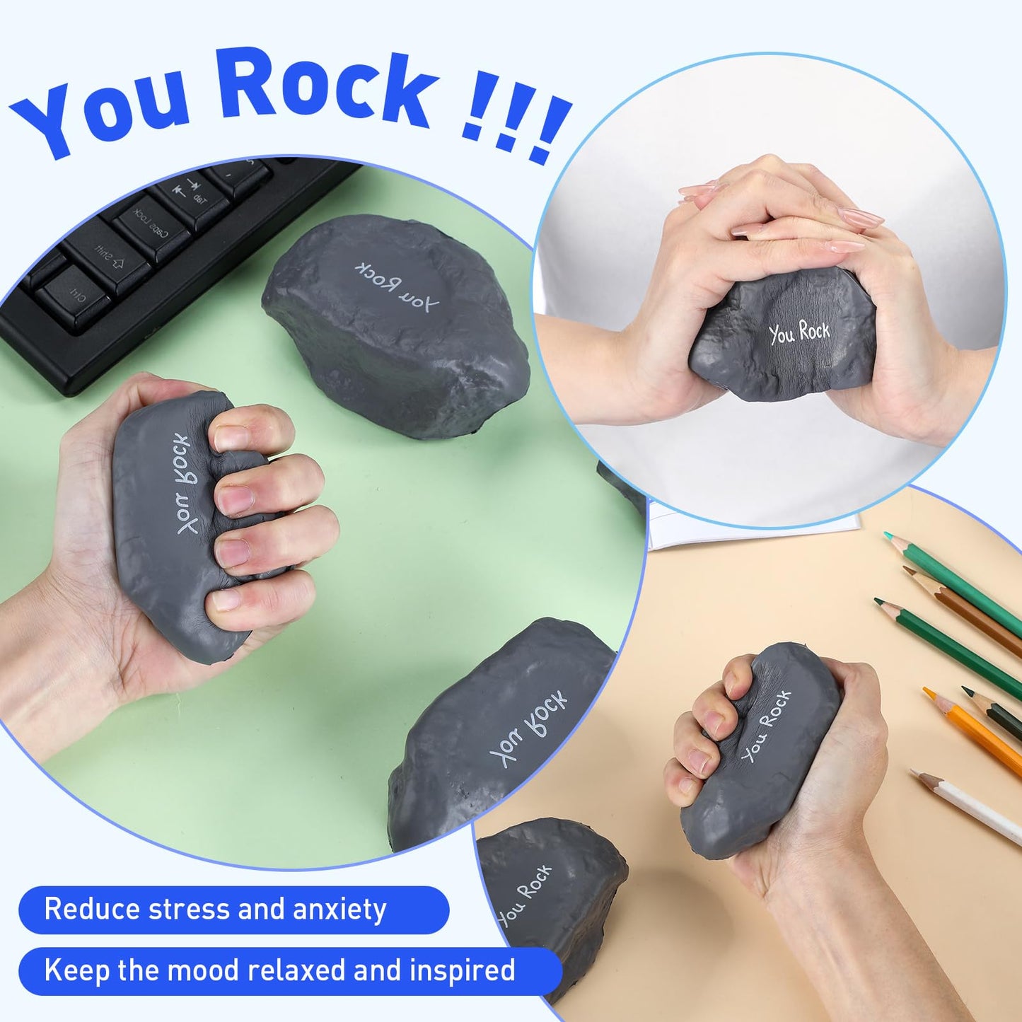 Gemscream Stress Balls for mature-themeds Funny Inspirational Stress Reliever Squeezable Mini Foam Balls Motivational Funny Stress Relief Gifts Appreciation Gifts(20 Pcs Stone)