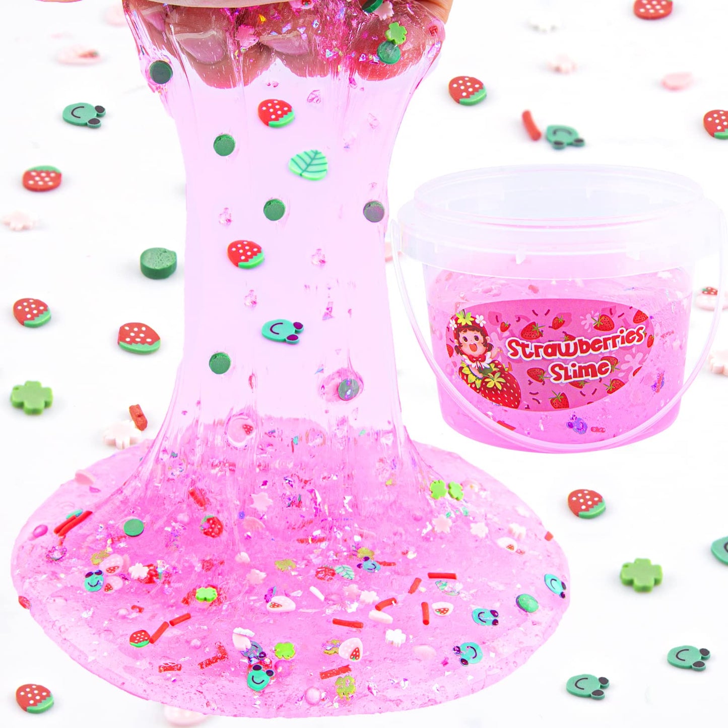 Crystal Slime, Pink Strawberry Jelly Cube Glimmer Crunchy Clear Slime With 8 Add-Ins, Idea Stress Relief Toy, Kids Party Favor, Birthday Easter Christmas New Year Gift For Girls & Boys Age 6 7 8 9 10+