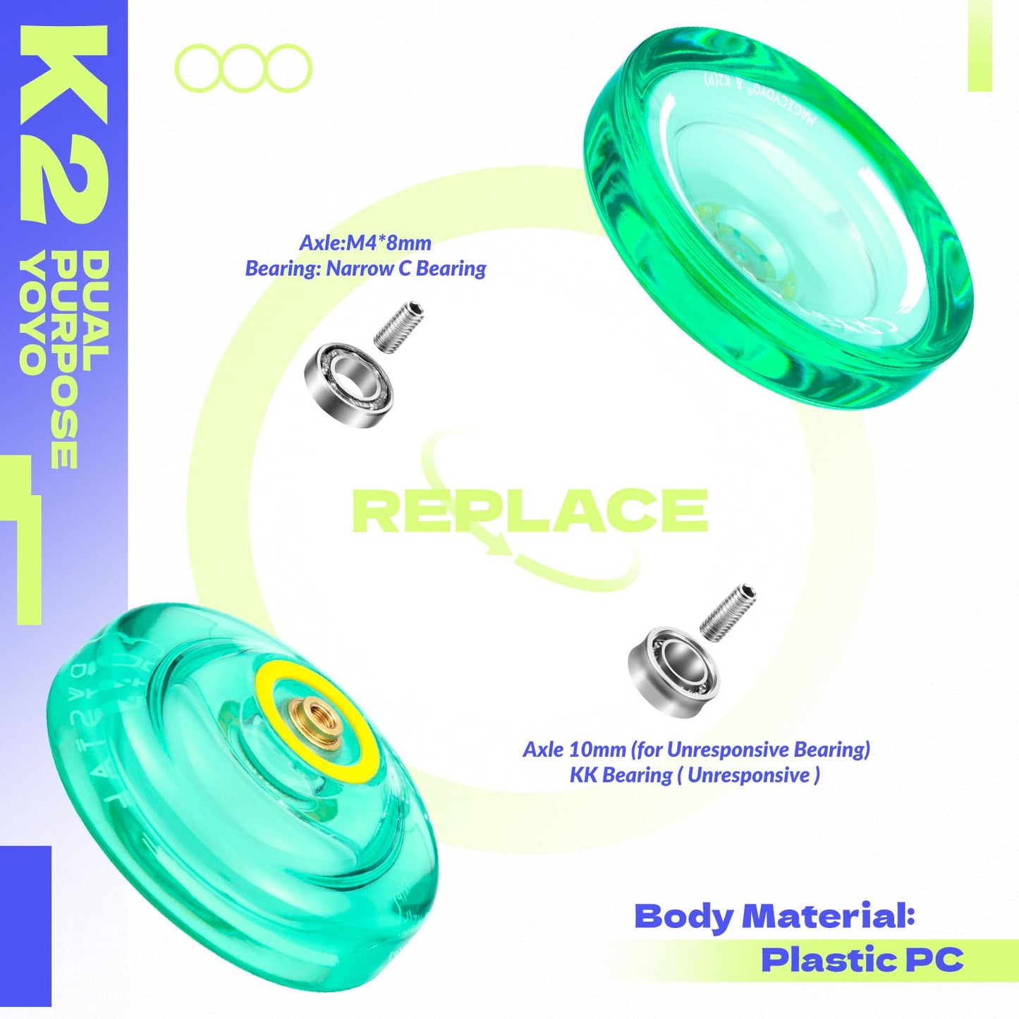 Magicyoyo Professional Pack Of 2 Yoyos V3+K2, Responsive Yoyo For Kids Beginner, Dual Purpose Trick Yoyo With Unresponsive Yoyo Bearing For Adults/Advanced+Extra Yo-Yo Case + 12 Yoyo Strings