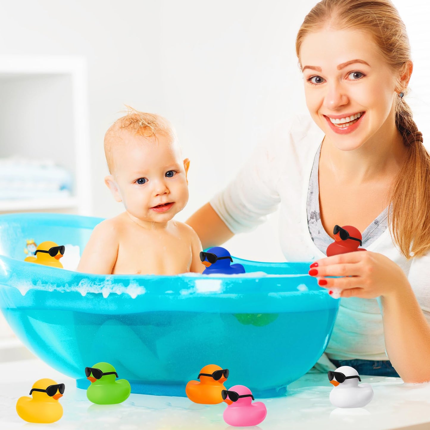 Hoemwarm 24 Set Mini Rubber Ducks With Sunglasses, Mini Rubber Duck In Bulk Tiny Duck Bath Rubber Duck For Car Dashboard Decorat