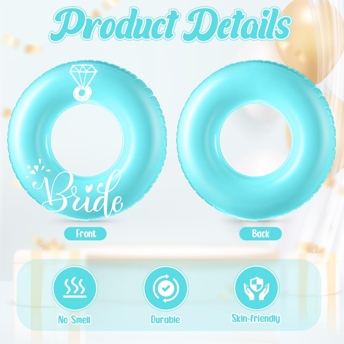 Motionchic Bridal Ring Pool Float 47.24'' Bachelorette Pool Floats Beach Bachelorette Party Decor Inflatable Bride Swimming Tube