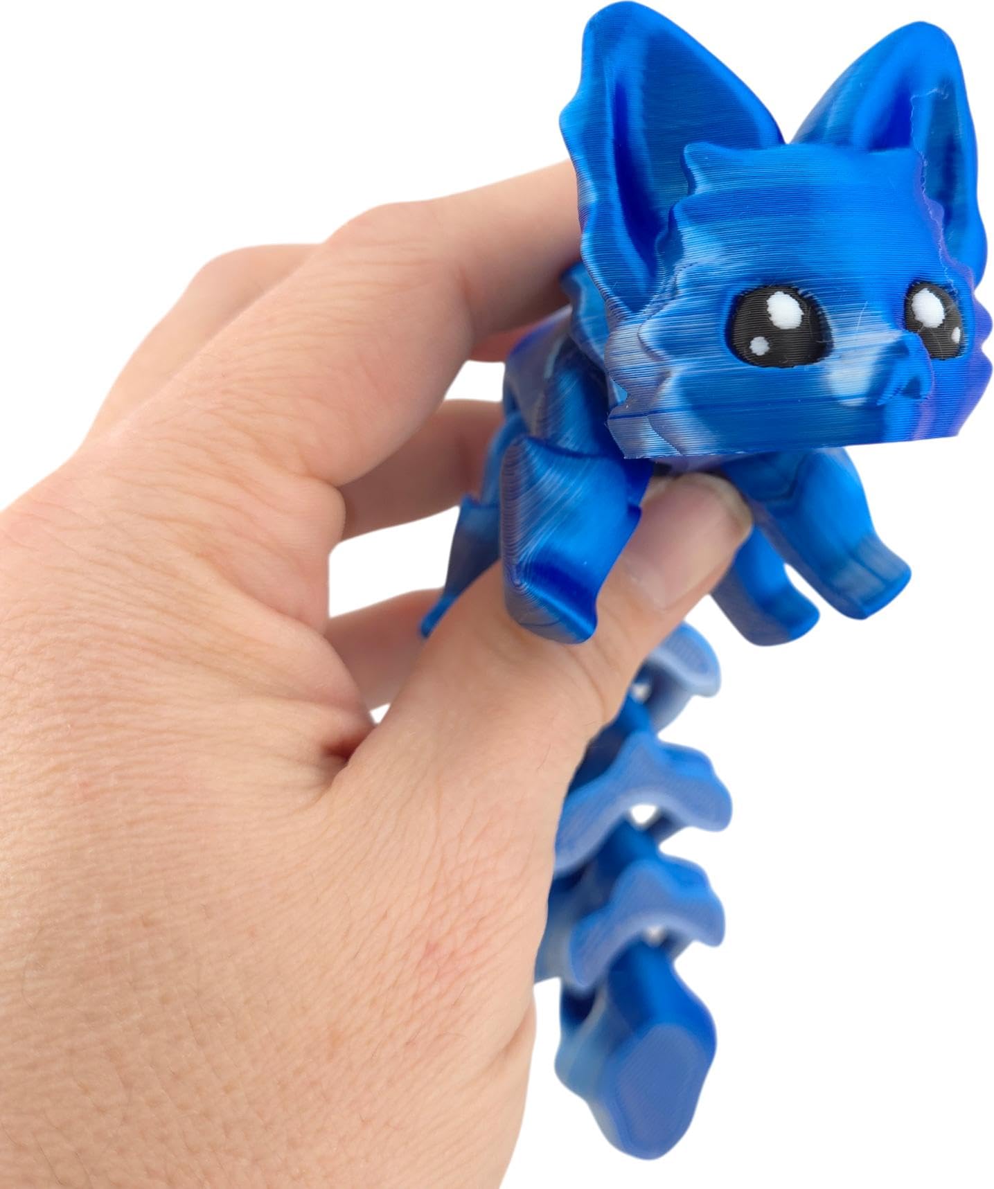Cute Fox Desk Buddy, Articulated 3D Printed Fidget, 7.5 Inches, Authorized Seller (Silk Blue/Silver)