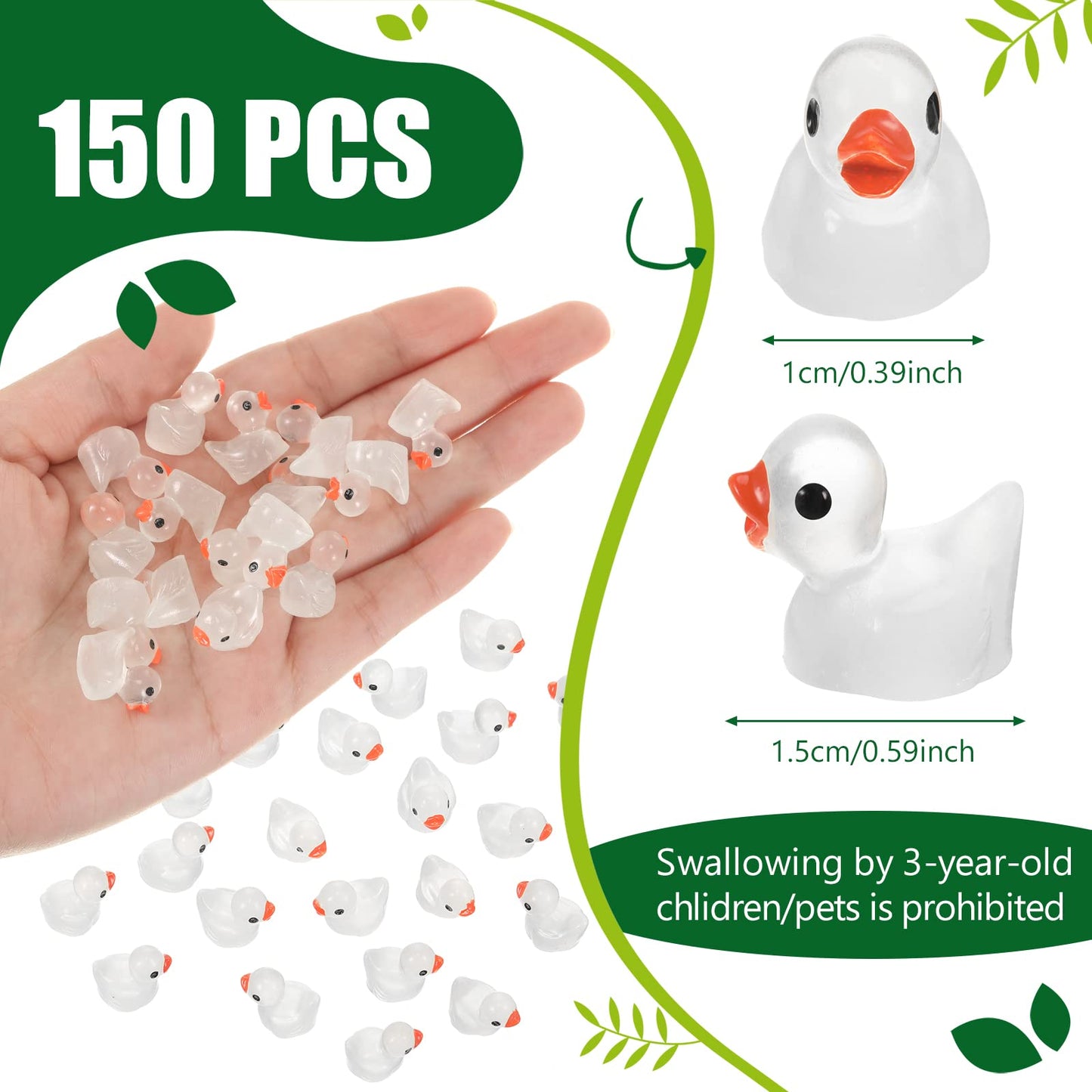 DULEFUN 150pcs Valentines Mini Resin Ducks, Valentine's Day Small Little Resin Ducks Bulk to Hide Tiny Miniature Ducks Figures f