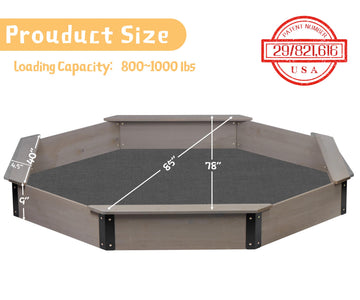 SoliWood 85"x78"x9" Octagon Sandbox with Cover, Grey Wood Large Sandpit for Kids with 4 Benches, Easy Install