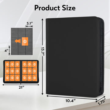 Card Binder 9 Pocket for 360 Cards - enhanced Trading Card Binder with Sleeves Protection Side Loading Card Collection Binder for TCG MTG YGO One Piece Collectible Cards (Black)