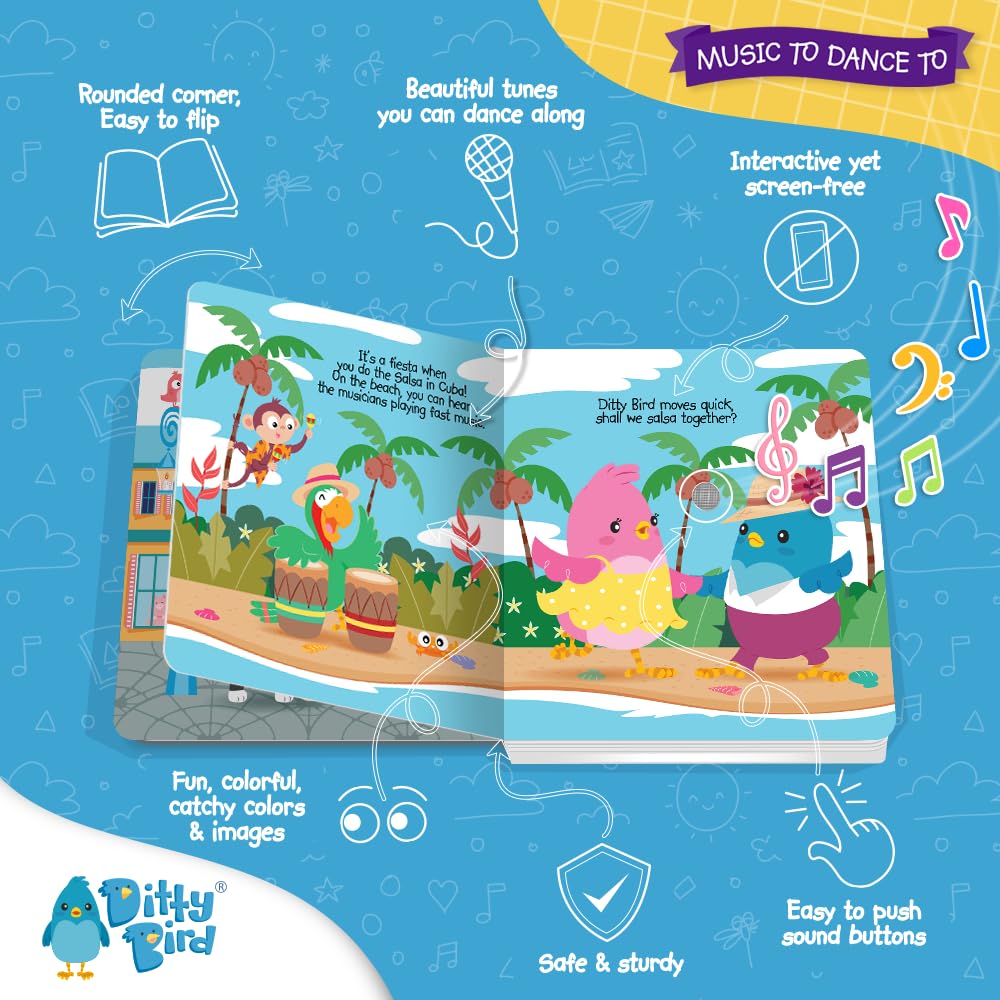 Ditty Bird Musical Books For Toddlers | Electronic Sound Book Dance Edition | Fun & Interactive Toddler Books For 1 Year Old To