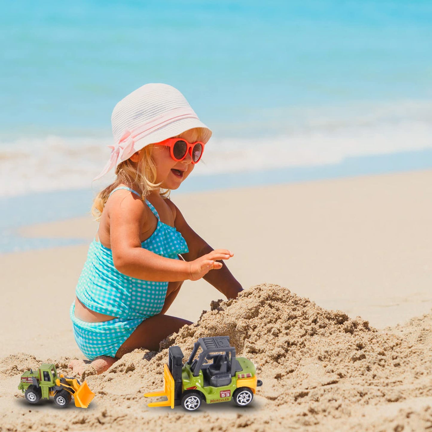 ANDOLO Mini Construction Trucks Toys, Small Construction Toys 6Pcs Construction Vehicles Tractor Toys Sand Vehicle Playset Forkl