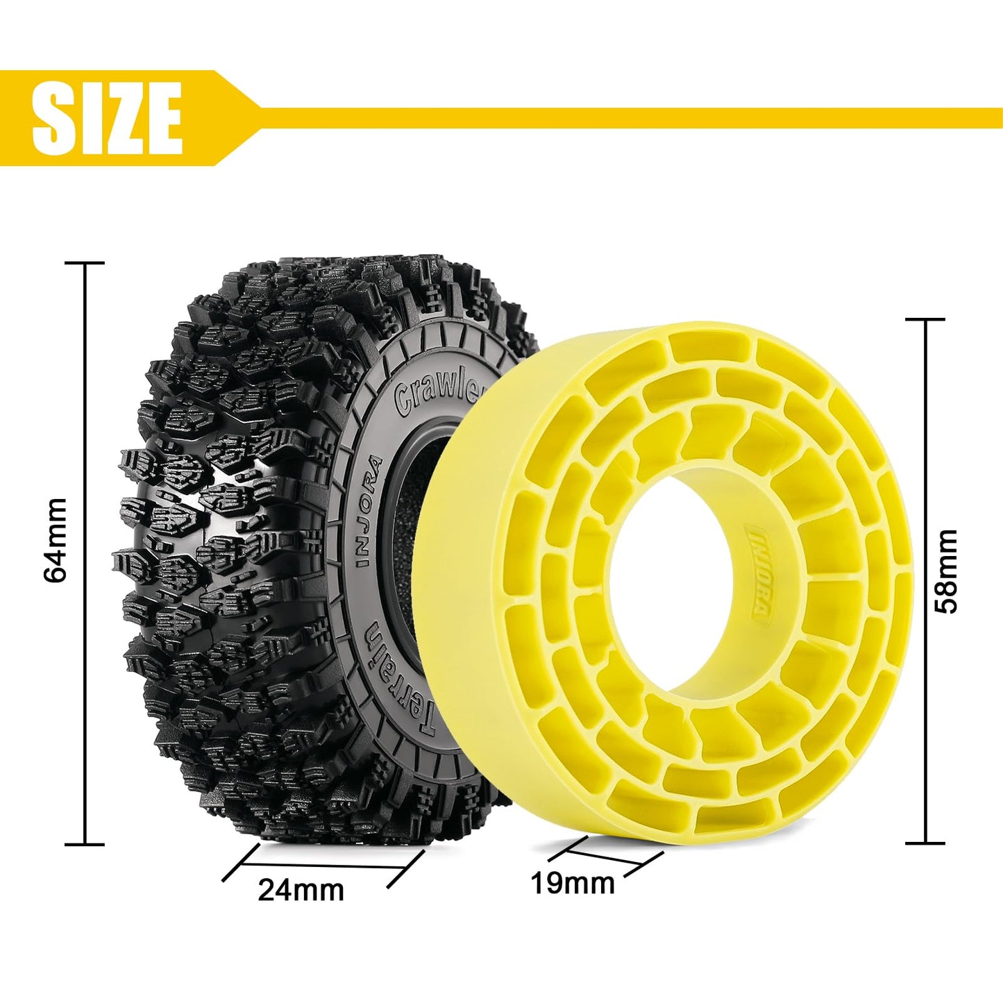 INJORA 1.0 Silicone Rubber Inserts and S5 Rock Terrain Crawler Tires for TRX4M SCX24 1/18 1/24 RC Crawler Car Upgrade