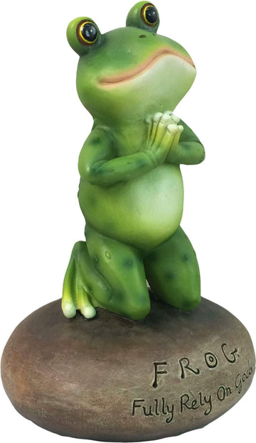 Dwk 6.5' Blessed Assurance Inspirational Cute Praying Frog On Rock Statue Novelty Collectible Frog Figurine Christian Religious Garden Decor