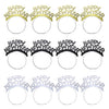 ORZIZRO 12Pcs HAPPY NEW YEAR Tiara Headband, Glitter Hair Clasp Tiaras for 2024 New Year Eve Party Favors Silver Gold Black