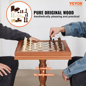 VEVOR 3-in-1 Chess Checkers Backgammon Table Set, 18" Sapele Wood, Brown, Deluxe Game Furniture