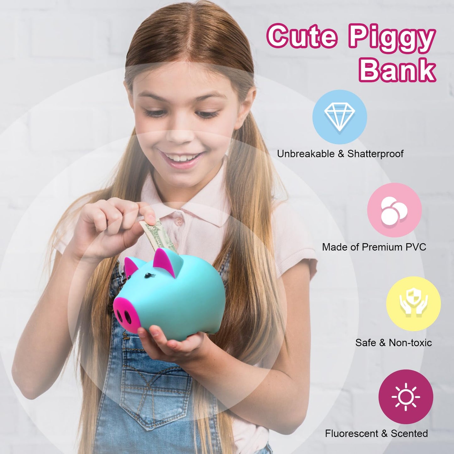 Laebuild Boy Piggy Bank For Kids, Blue Plastic Piggy Bank Girls, Pig Shape Money Bank Cute, Unbreakable Piggy Bank Toddler Small, Kids Banks For Bills And Coins Saving Toy Gift For Xmas Baby Shower