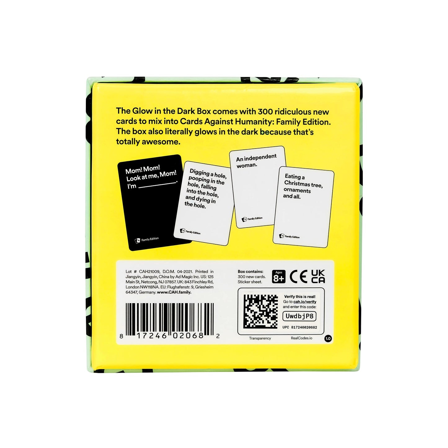 Cards Against Humanity Family Edition: Glow In The Dark Box  300-Card Expansion