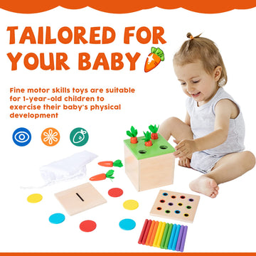 Montessori Toys For 1+ Year Old Baby Gifts,Play Kit Box Includes Carrot Harvest Games,Infant Coin Box,Fine Motor Skills Toys And Object Permanence Box,Montessori Toys For Babies 6-12 Month(4-In-1)