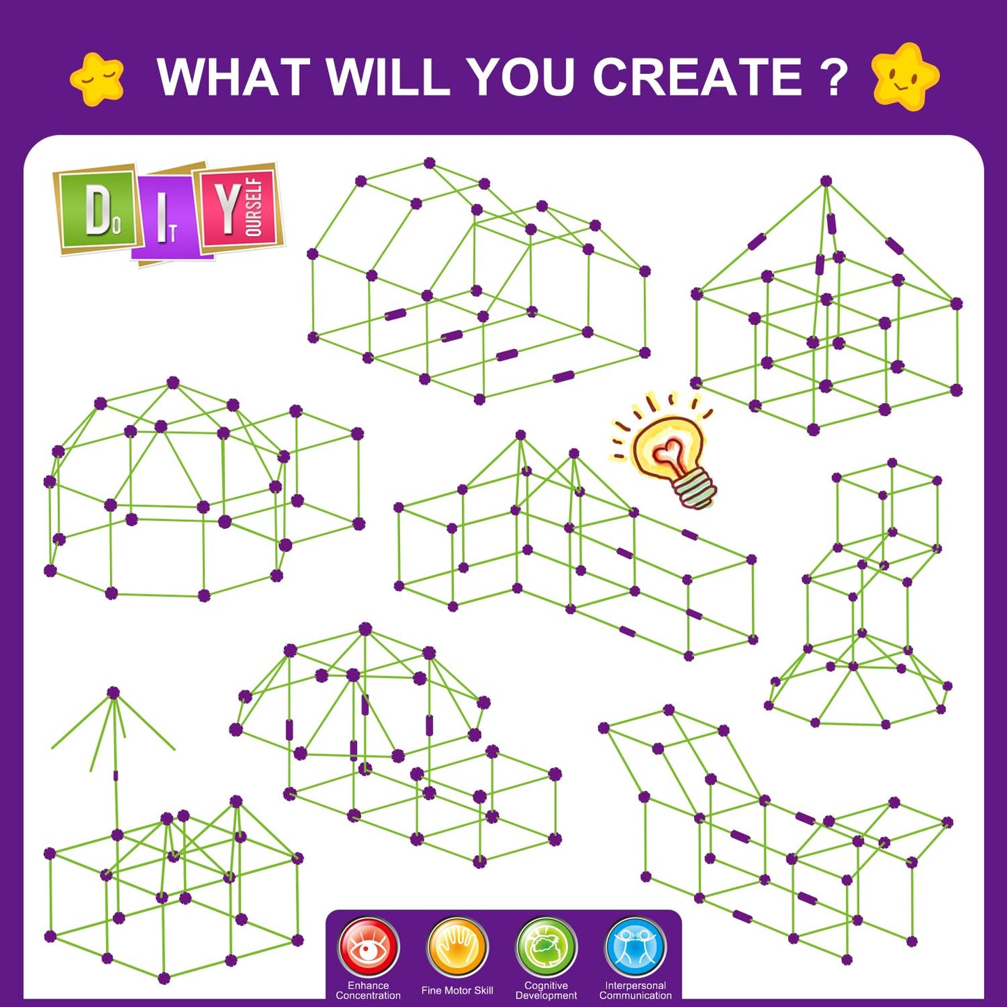 Springflower 100 Pcs Glow In The Dark Fort Building Kit For Kids,Educational Gift For 3 4 5 6 7 8 9 10 11 12 Years Old Boys And Girls,Stem Construction Toys