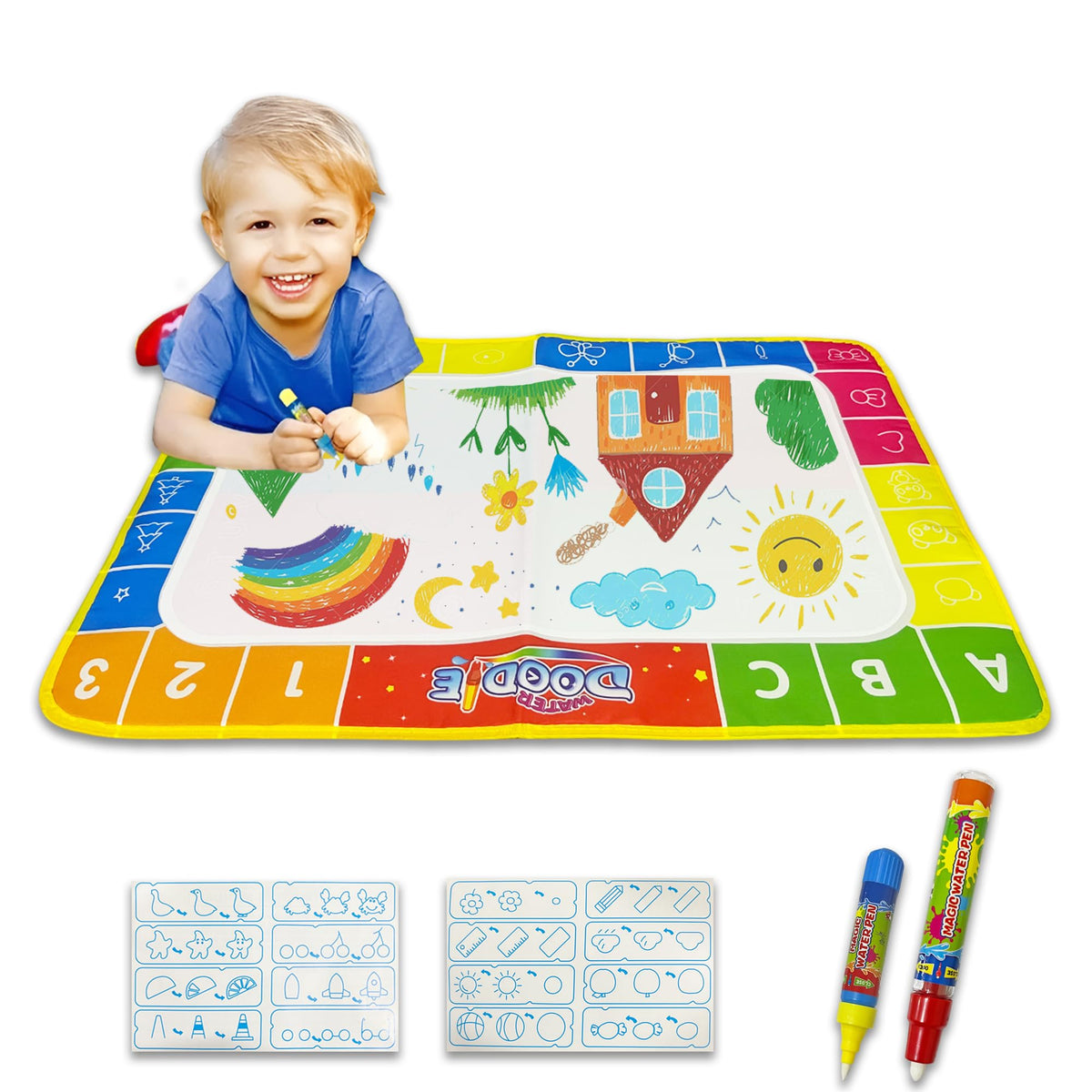 FunBlast Magic Water Drawing Mat with Rainbow Color Swatches Aqua Magic Drawing Pad for Toddlers, Learning and Educational Doo