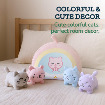 PixieCrush Set of 5 Mini Cat Stuffed - Plush Kittens with Rainbow Bag - Baby Kitten Stuffed Toys - Soft Kitty Toys - Ideal for D