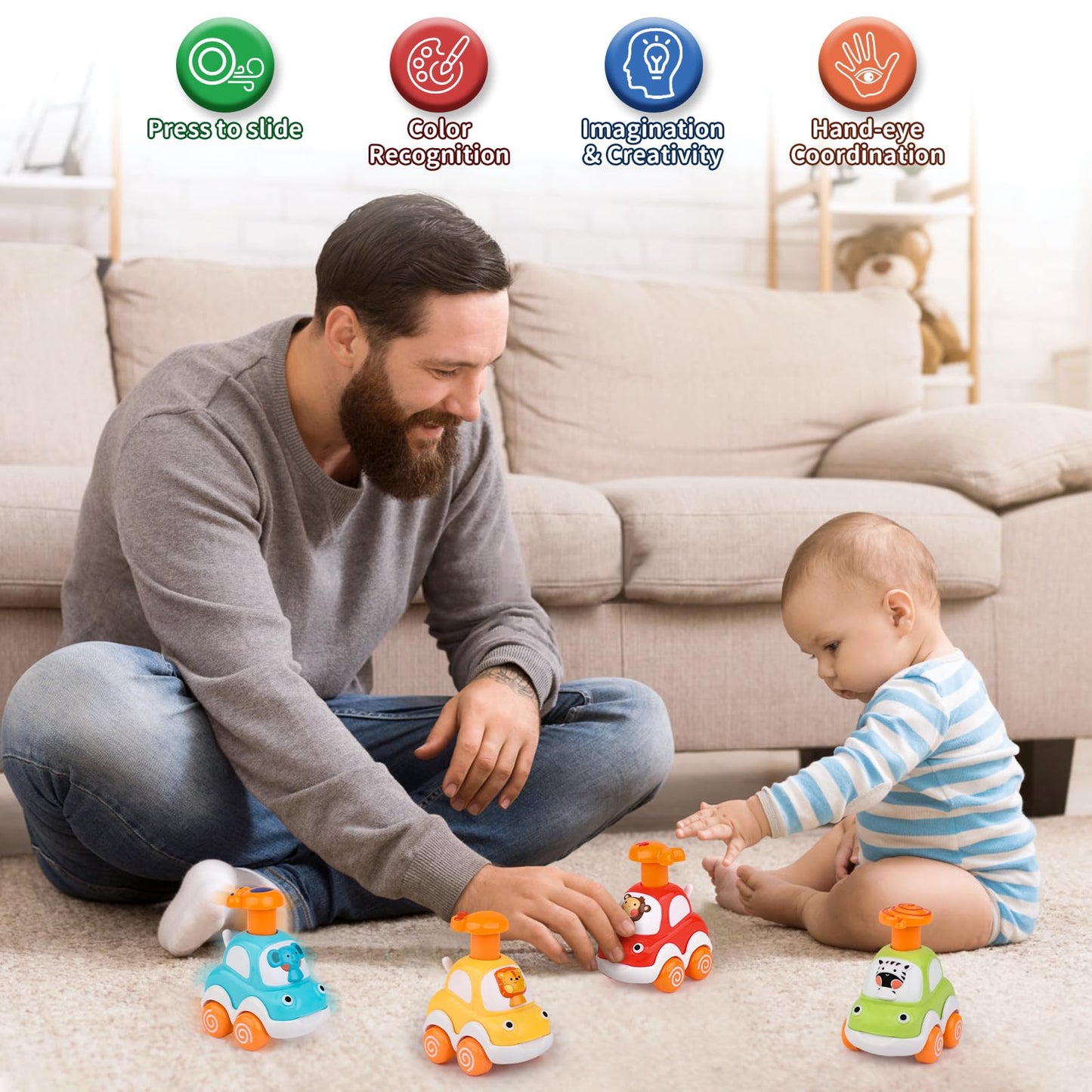 Amy&Benton Toddler Toy Cars Baby Toy Cars Press and Go Cars for Toddlers 1-3 Animal Cars Toy Cars for Boys 1 Year Old 1st Birthd