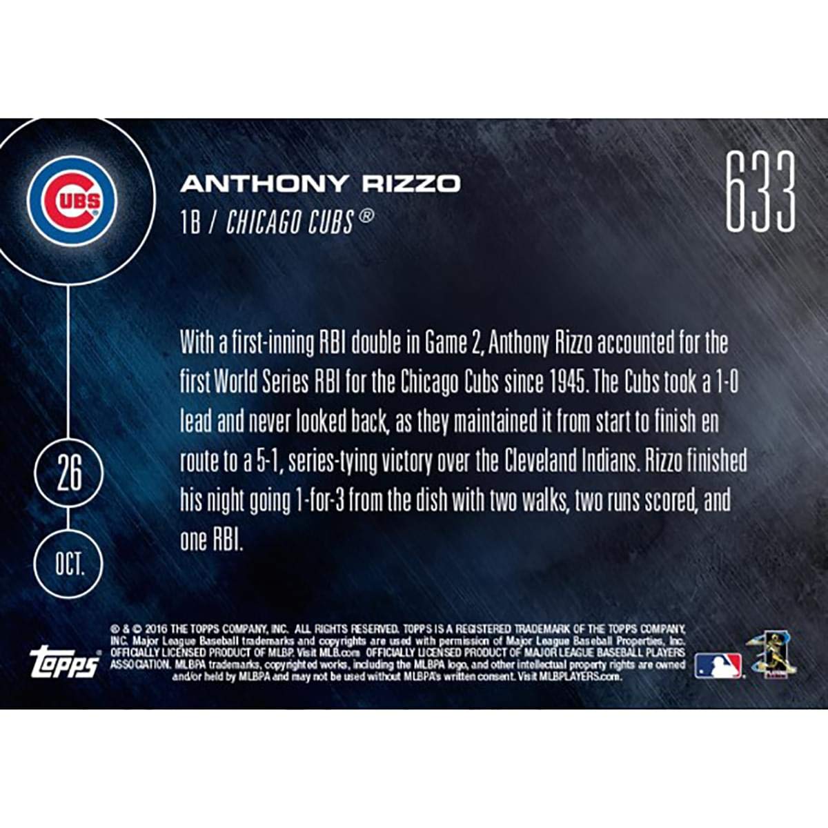 Mlb Chicago Cubs Anthony Rizzo #633 2016 Topps Now Trading Card