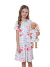 Bow Dream Girls Cute Pattern Dress And Matching American Girl Doll Clothes Accessories For Girls Flamingo Size 110