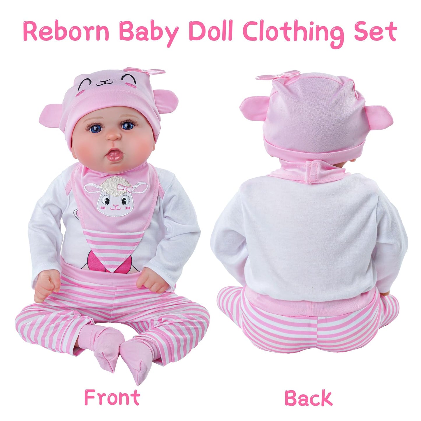 Babeside 5 Pcs Reborn Baby Doll Clothes 20 Inch Outfit Accessories Set For Reborn Baby Dolls 17-22 Inch Baby Dolls Girls Baby Cl