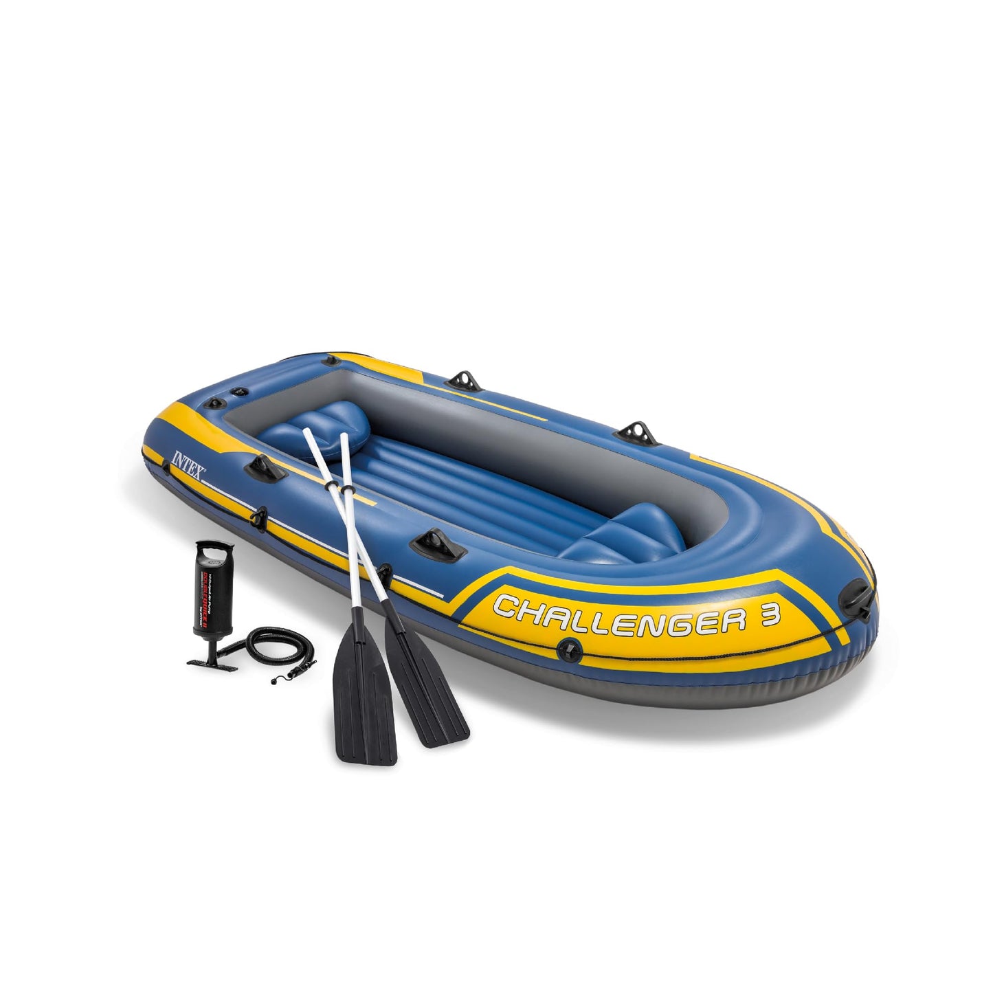Intex 68370EP Challenger 3 Inflatable Boat Set: Includes Deluxe 48in Boat Oars and High-Output Pump - Triple Air Chambers - Weld