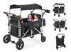 Stroller Wagon for 4 Kids, Wagon Cart Featuring 4 High Seat with 5-Point Harnesses and Adjustable Canopy, Foldable Double Push B