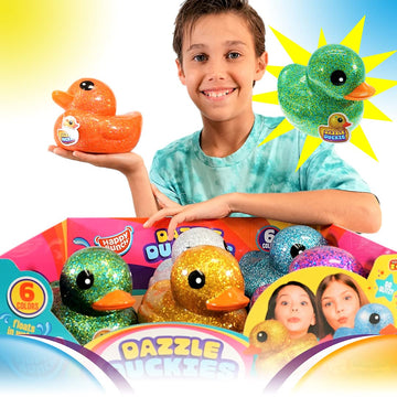 Ja-Ru Giant Glitter Rubber Ducks Metallic Colors 7'' (24 Rubber Duckies) Sensory Fidget Toy For Kids, Stress Relief Toy. Bulk St