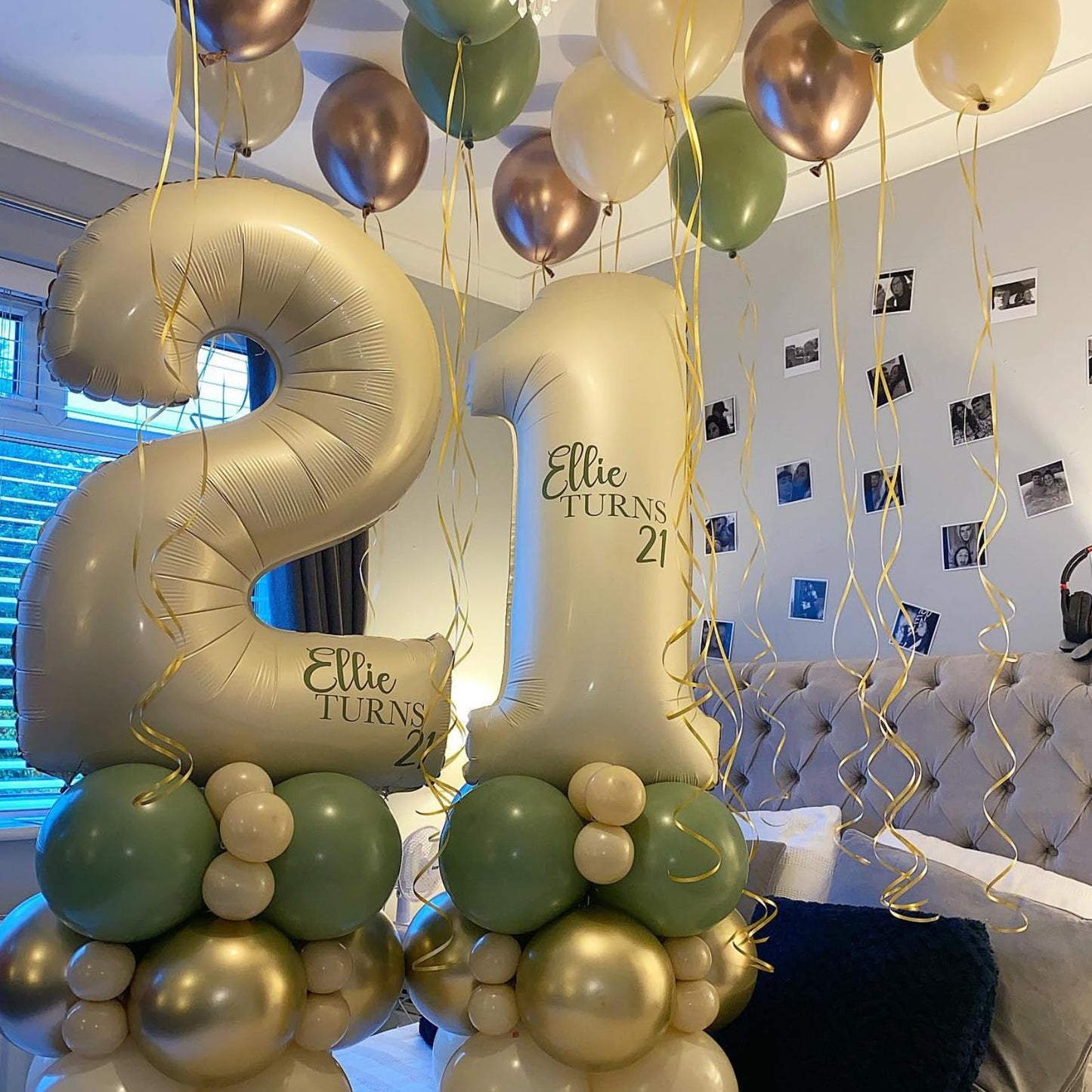 Biapian 40 Inch Cream Number 21 Balloon, 21St Birthday Balloons, Big Digital 21 Or 12 Beige White Giant 21 Foil Balloon Helium F