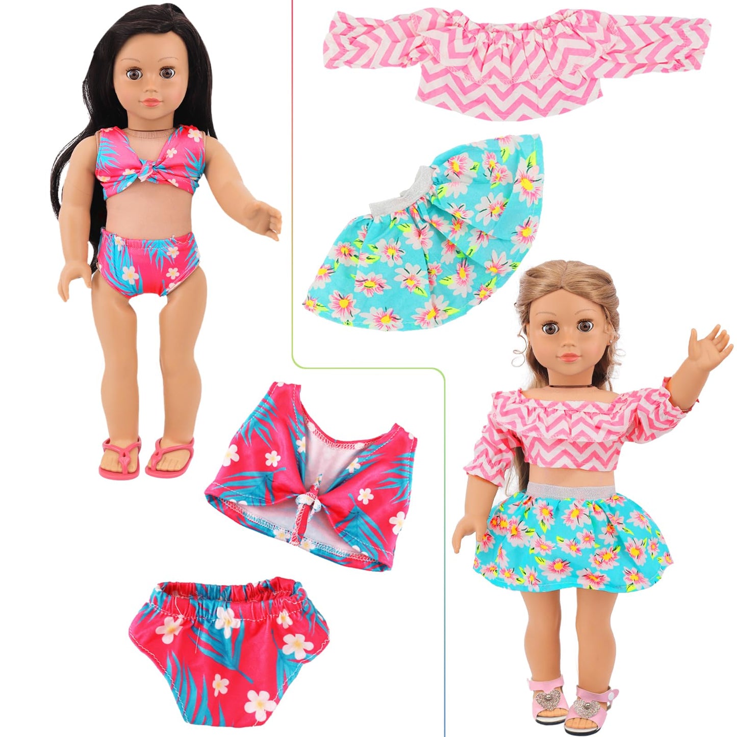 Ecore Fun 10 Sets American 18 Inch Doll Clothes - 18 Pcs Doll Clothing Doll Outfits Dress Swimsuits Jumpsuit Tights For 18 Inch Dolls Christmas Birthday Gift